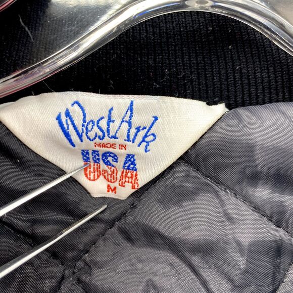 Vintage West Ark Bomber Jacket Medium Black Aztec Southwestern Varsity USA Made - Picture 6 of 15